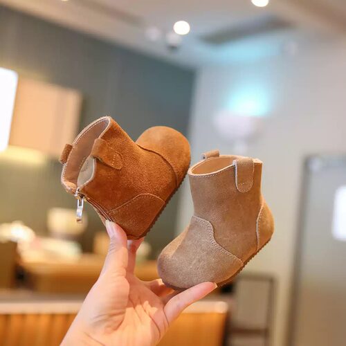 宝宝学步鞋勃肯防滑加绒短靴小童鞋子女童单靴婴幼儿软底复古鞋冬