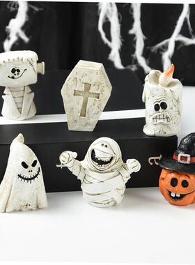 Halloween Novelty Pumpkin Candle Ghost Mummy Coffin Figurine
