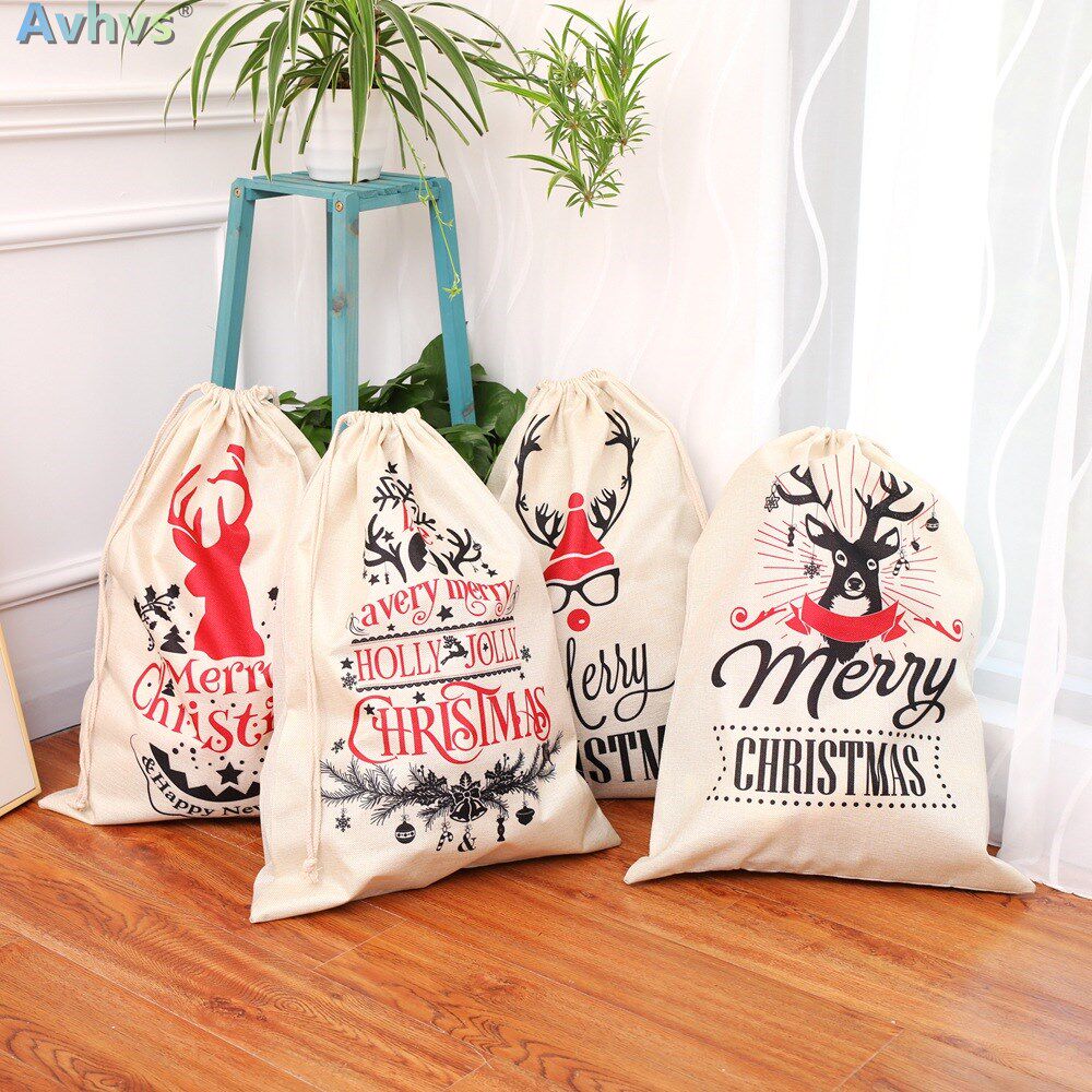 large printing linen bag mouth beam christmas gift bags of