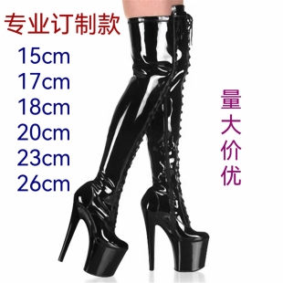 美足15cm性感恨天高细跟高筒过膝超高跟长靴时装模特礼服钢管舞鞋