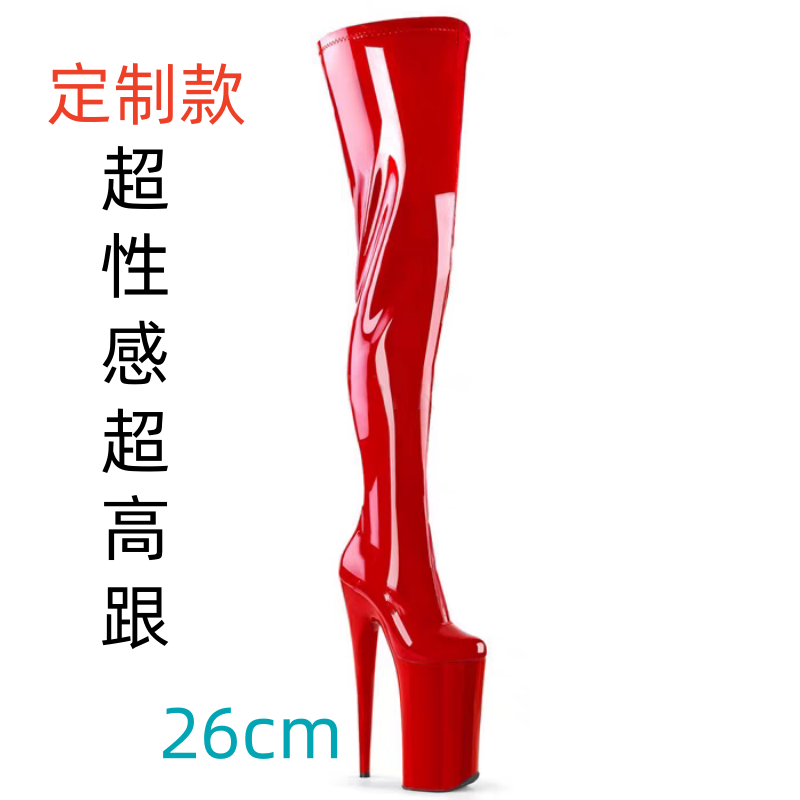 欧美高筒靴细跟性感恨天高模特