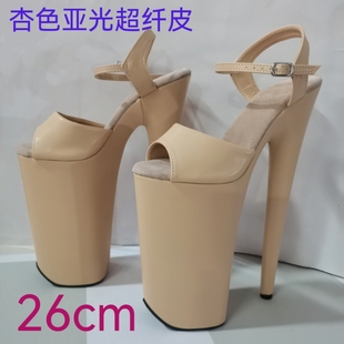 新款性感模特走秀鞋26CM细跟裸色凉鞋漆皮表演夜店高跟钢管舞女鞋