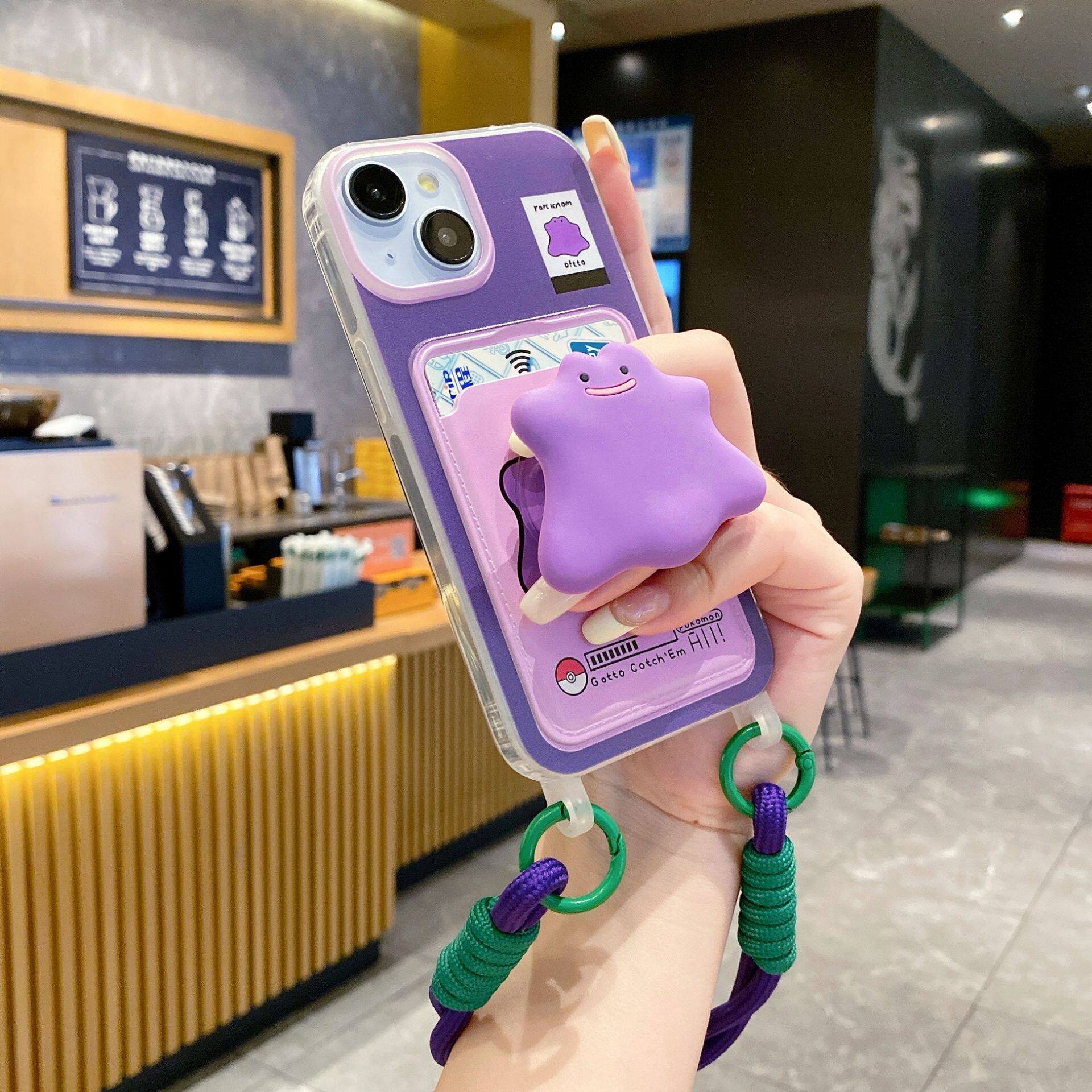 宝可梦百变怪适用苹果16promax神奇宝贝小怪兽iPhone15手机壳支架14手提带挂绳卡包13新款XR创意12可爱11卡通