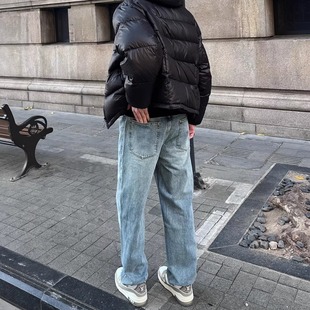 子 直筒裤 日系复古高街简约休闲浅色宽松牛仔裤 男做旧cleanfit修身