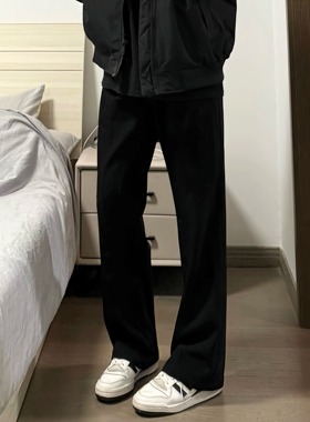 美式复古纯黑色高级感牛仔裤男女cleanfit宽松休闲显瘦微喇长裤子