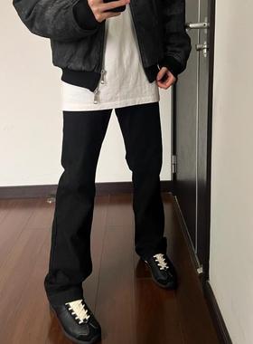 复古vibe黑色简约休闲微喇裤男秋冬显瘦宽松百搭阔腿裤休闲牛仔裤