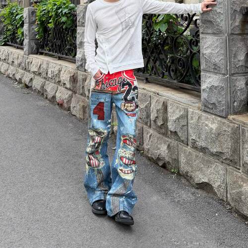 美式街头牛仔裤男小众裤子