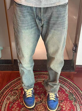 美式简约日常慵懒百搭休闲宽松牛仔裤男女情侣Vibe垂感直筒长裤子