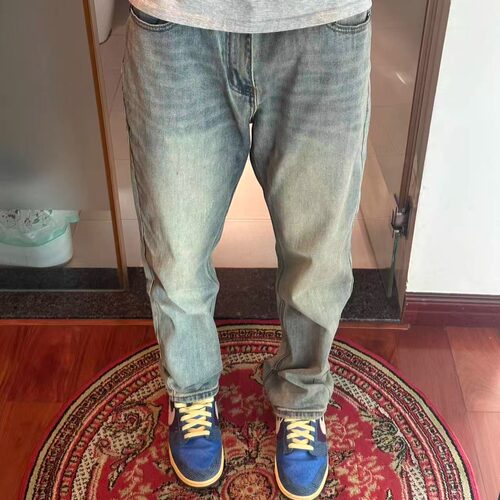 美式简约日常慵懒百搭休闲宽松牛仔裤男女情侣Vibe垂感直筒长裤子