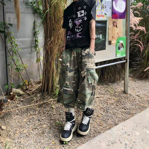 美式街头复古迷彩裤百搭七分裤