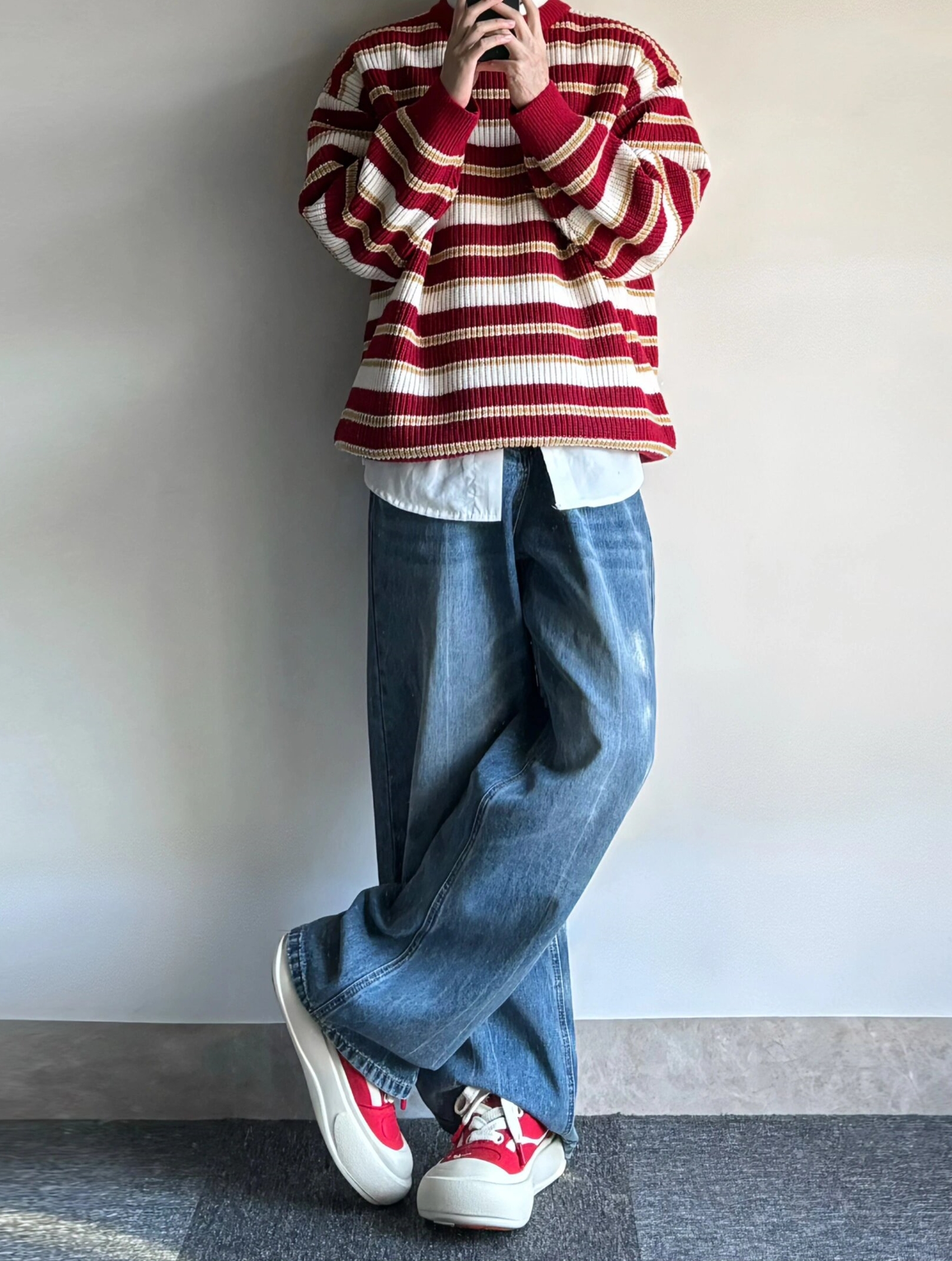 美式复古显瘦水洗蓝高腰牛仔裤