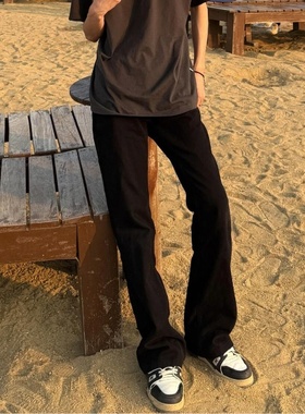 黑色垂坠感cleanfit夏季薄款百搭牛仔裤男简约休闲长裤拖地微喇裤