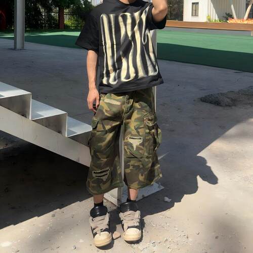 美式街头复古破洞休闲七分裤