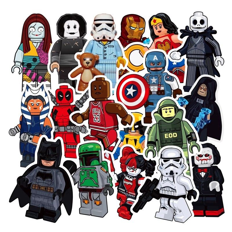 100枚积木乐高贴纸汽车亮面贴纸滑板贴电动车摩托车个性贴防水