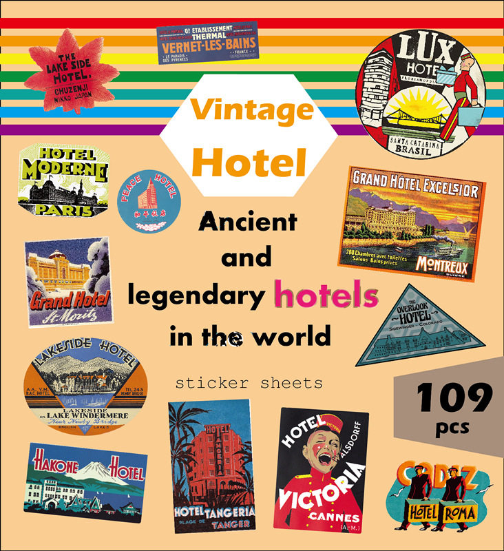 109张复古酒店饭店涂鸦防水贴纸滑板贴电动车摩托车个性车贴防水