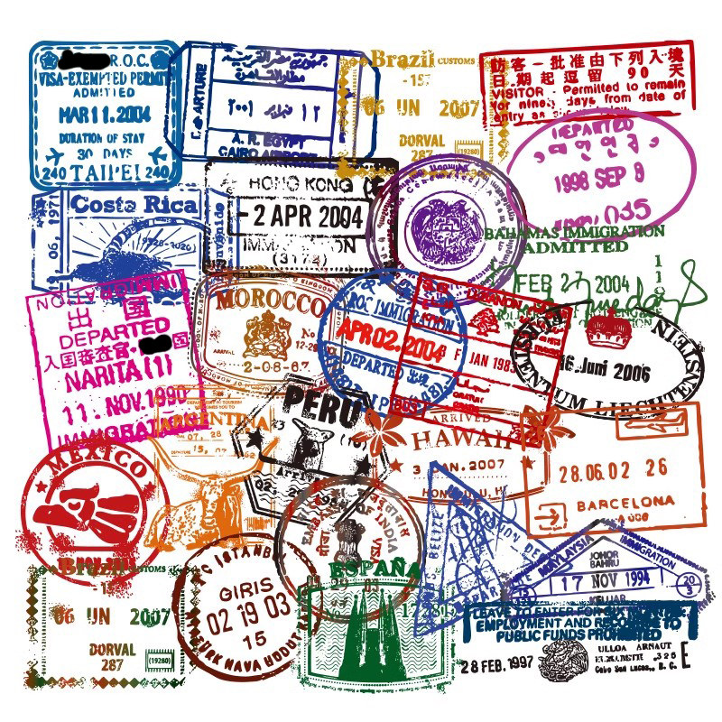 多款50张透明复古旅行邮票防水个性装饰车身装饰倒车镜车门贴纸