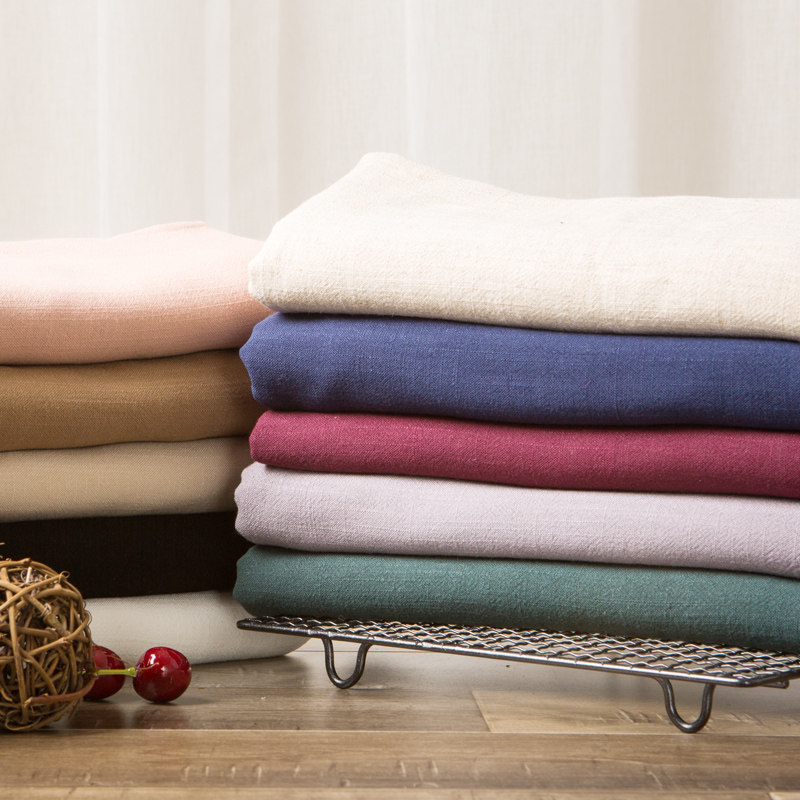 纯色亚麻布料绉布料中厚柔软素色中国风棉麻布匹头裤子制衣手工