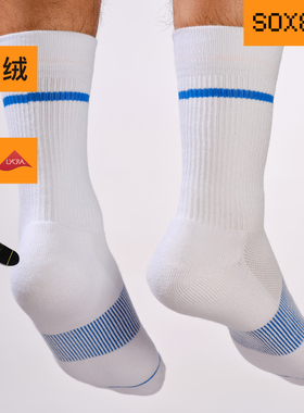 SOX&CO.原创设计中筒袜蓝色条纹新疆棉莱卡男运动袜白袜毛巾底