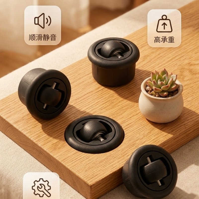 家具通用360度地轮万向自如旋转底轮隐藏开槽桌底木柜推拉移动轮