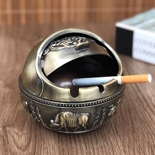 轻奢高级感金属摆件 烟灰缸创意复古家用客厅带盖防飞灰办公室个性