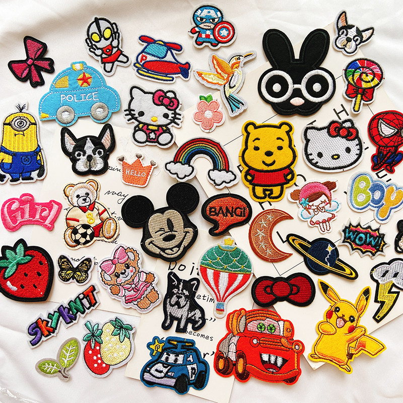 热熔自粘免缝布贴男衣服补丁贴裤子破洞修补贴刺绣贴图案贴纸贴布