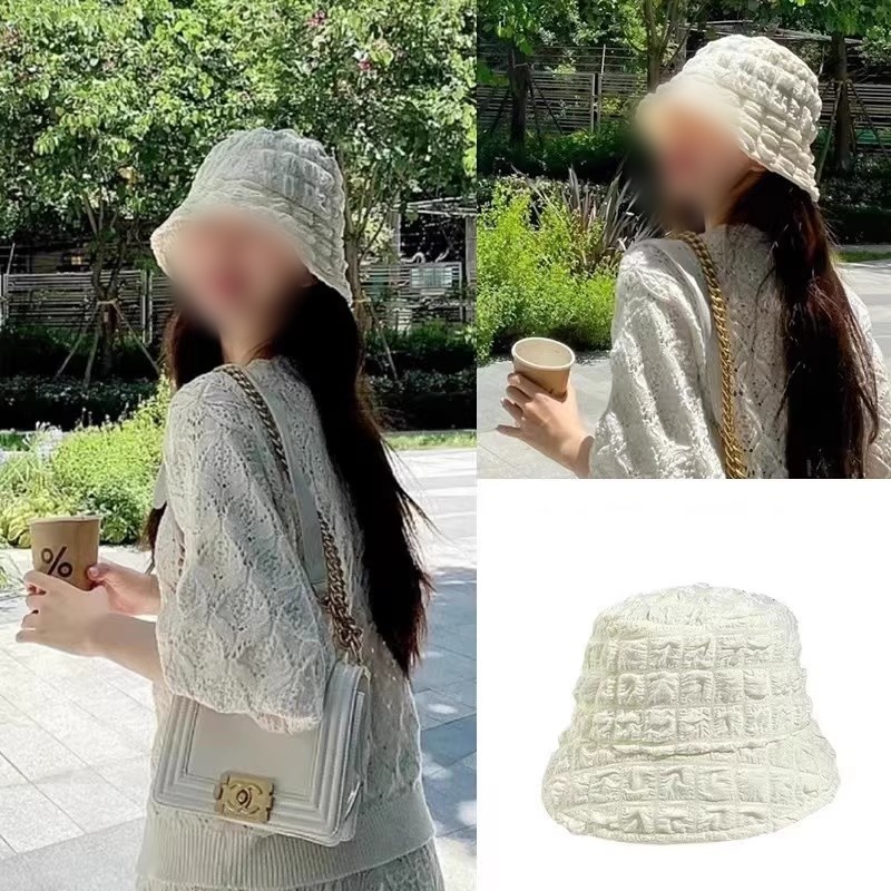 新款白色渔夫帽女款百搭秋夏季遮阳盆帽素颜水桶帽子遮阳帽镂空