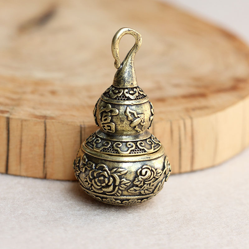 创意黄铜钥匙扣纯铜手工花开富贵空心葫芦汽车钥匙链小吊坠挂件男