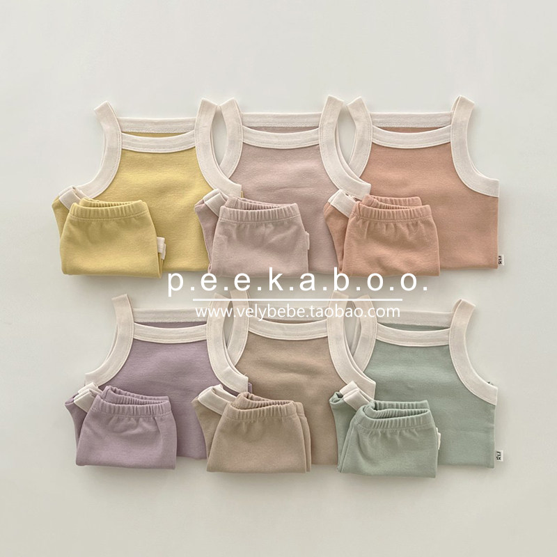 【夏】peekaboo正品韩国童装儿童家居服宝宝睡衣套装吊带修身