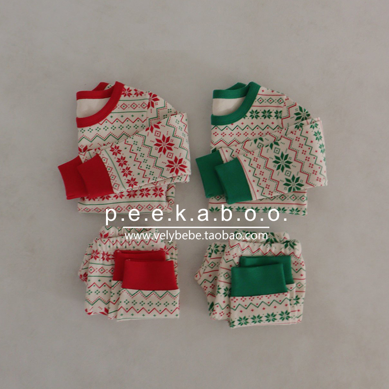 【秋冬圣诞】peekaboo正品韩国童装儿童家居服睡衣套装秋衣