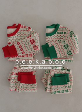 【秋冬圣诞】peekaboo正品韩国童装儿童家居服睡衣套装秋衣