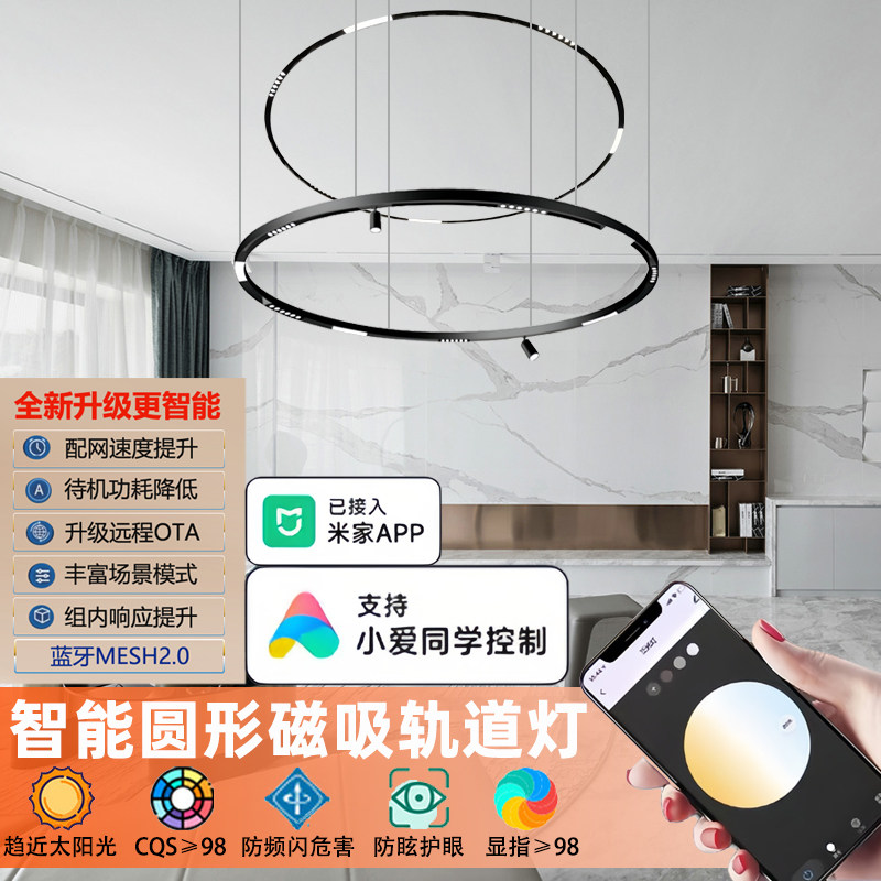 接APP米家圆形磁吸轨道灯环形客厅无主灯智能弧形非标订制磁吸灯
