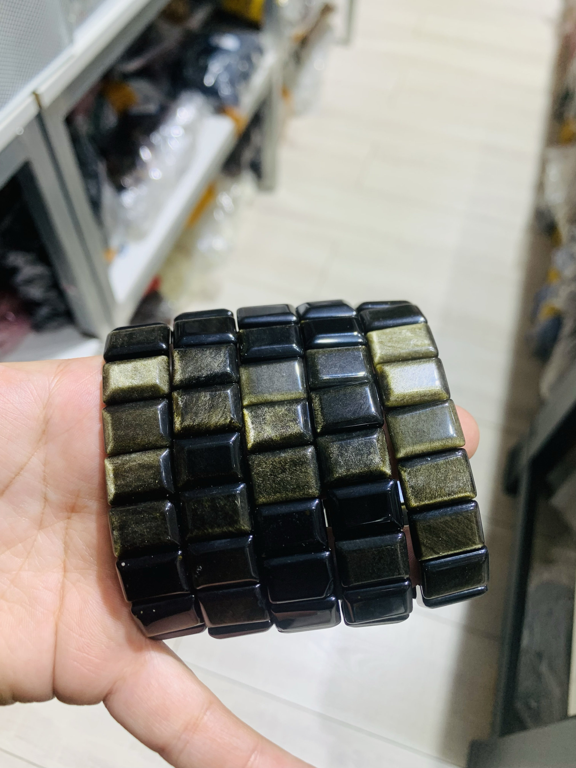 天然金耀石手排手链长方形手牌简手饰/手串