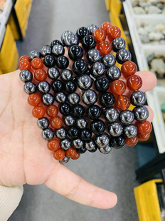 天然赤铁矿手链手串赤铁矿搭配黑玛瑙红玛瑙手链圆珠手串生日礼物