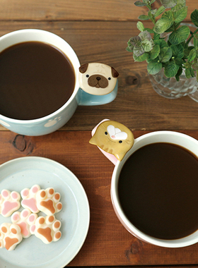 树下盒 复古釉下彩pecha mug 日本手绘猫咪马克杯小狗水杯