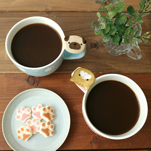 日本手绘猫咪马克杯小狗水杯 mug 树下盒 复古釉下彩pecha