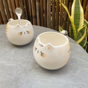 树下盒猫肥家润日式瞌睡软萌小肥猫马克杯釉下彩陶瓷杯子咖啡杯