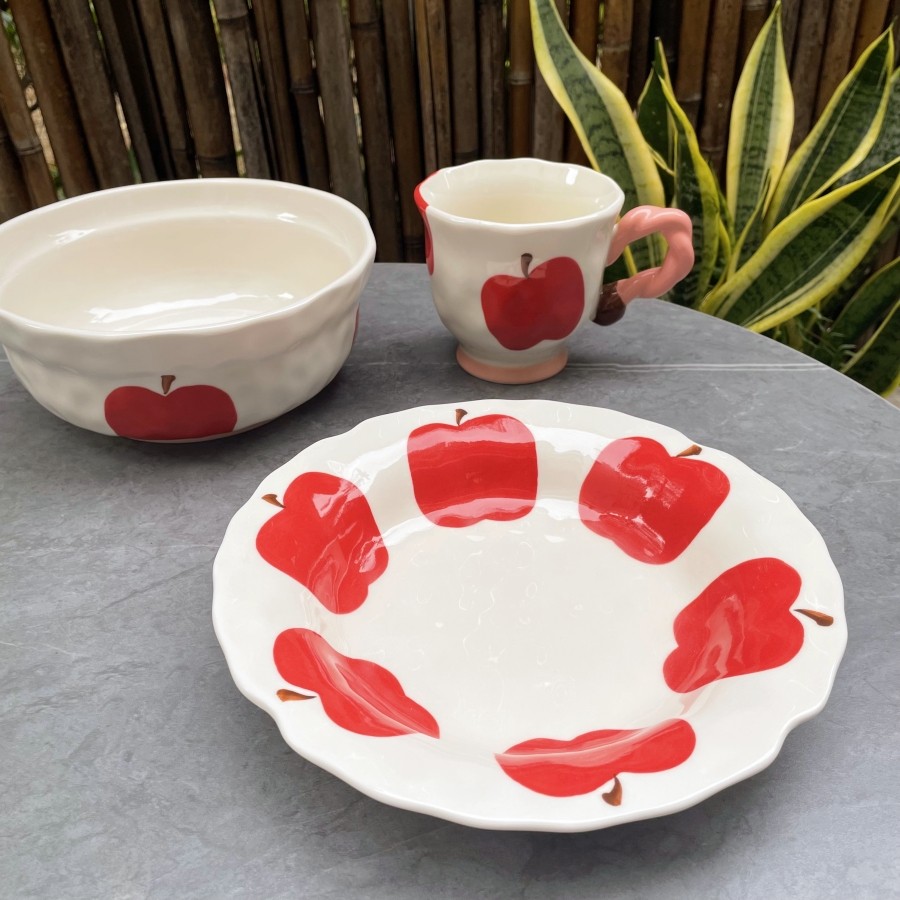 树下盒 红釉下彩复古红苹果系列碗盘陶瓷菜盘深盘汤面碗马克杯,餐饮具,盘,淘宝优惠券,粉丝福利购,淘宝优惠卷