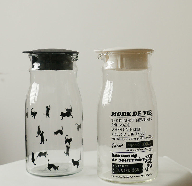 树下盒 灵动小黑猫玻璃冷水壶 养生花茶水壶夏天柠檬水果汁玻璃瓶