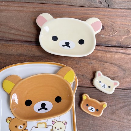 树下盒 日本治愈轻松熊Rilakkuma陶瓷味碟可爱小碟子小熊筷子架