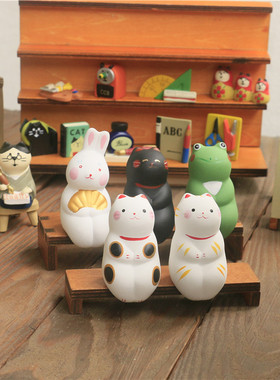 日式招福陶土小动物摆件