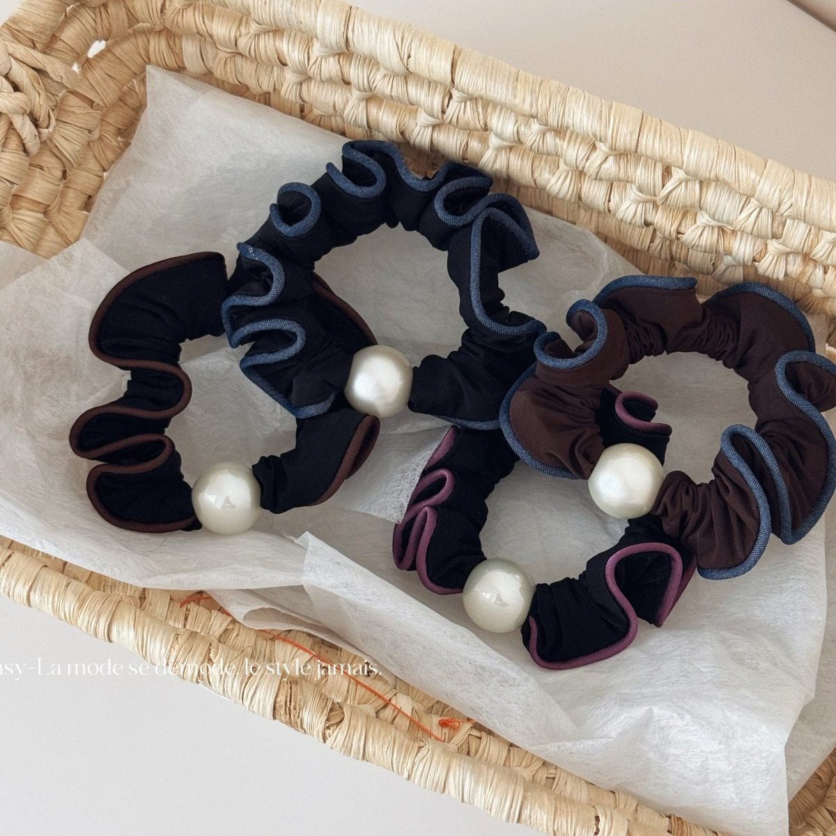 韩系珍珠复古褶皱边小肠发圈扎马尾发绳高弹力头绳皮筋扎发发饰,饰品/流行首饰/时尚饰品新,发饰,淘宝优惠券,粉丝福利购,淘宝优惠卷