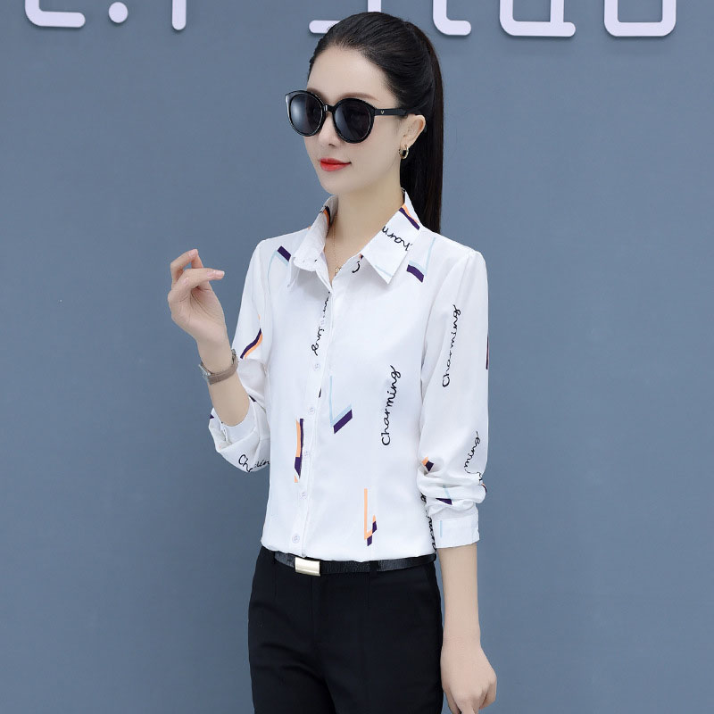 白色印花衬衫衬衣女款2025新爆款