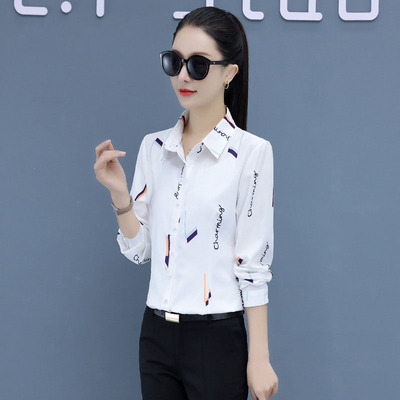 白色印花衬衫衬衣女款2025新爆款