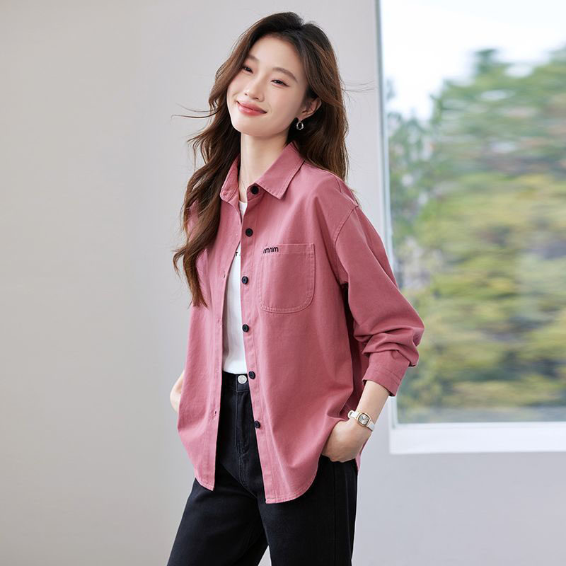 纯棉衬衫女士小衫衬衣法式小资上衣中长款蝙蝠袖溜肩长袖衬衫外套