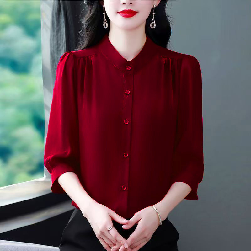 衬衫女士衬衣外套七分袖女装2025新款小衫宽松洋气质妈新中式上衣