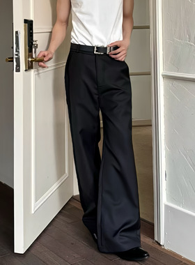 LACANEDE cleanfit复古简约休闲宽松显瘦拖地微喇西裤男韩版长裤