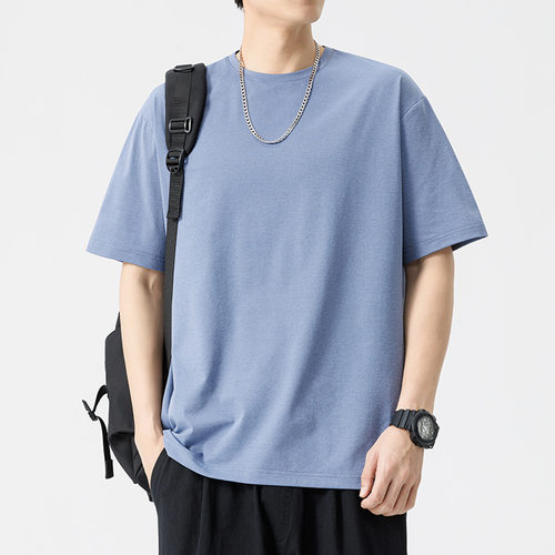 智快鱼男装官方旗舰店阿仕顿5cm单农t恤短袖夏季宽松圆领五分袖体