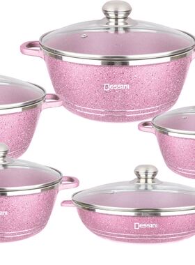 dessini品牌12件套麦饭石不粘汤锅组合 炖煲砂锅平底煎盘炒锅套装