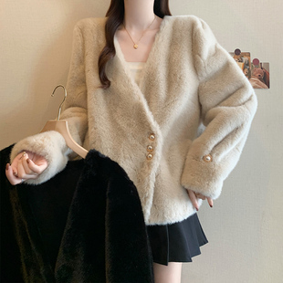 韩版 女装 宽松显瘦皮毛一体防水貂绒毛毛外套 大码 实拍2025秋冬新款