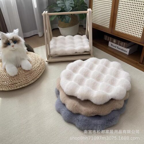 兔毛绒猫窝垫子狗窝睡眠圆形坐垫宠物床睡觉毛垫秋冬保暖猫咪地垫